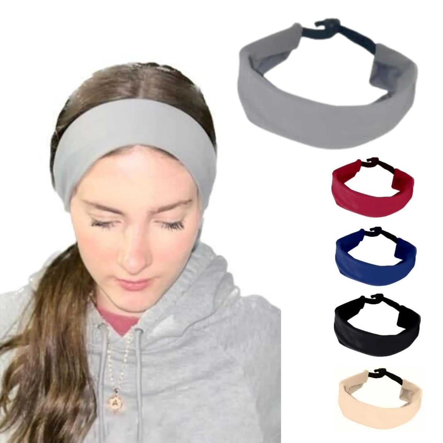 Sweat Headbands for Women - Wide Non Slip Sweatband for Gym Running Workout Exercise & Yoga - Breathable Moisture Wicking Head Bands with Adjustable Strip (Gray)