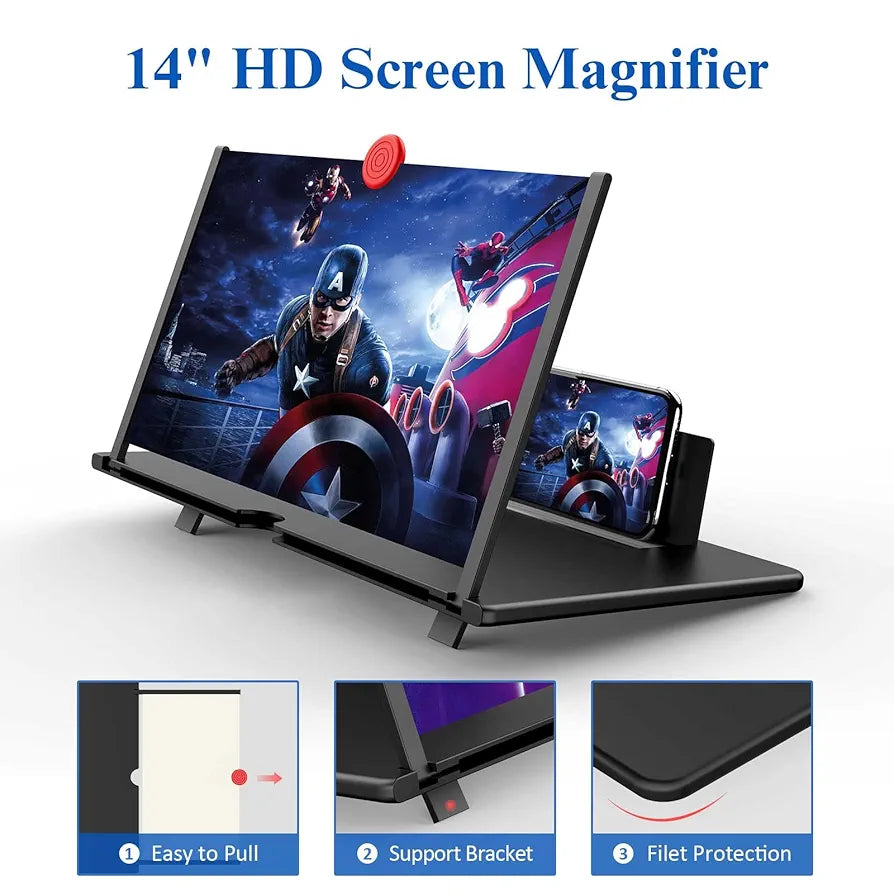 14" Inches Screen Magnifier for Cell Phone Screen Amplifier 3D HD Mobile Phone Screen Magnifying Enlarger for Movies Videos Games Screen Amplifier–Fit for All Smartphones (Black 14")