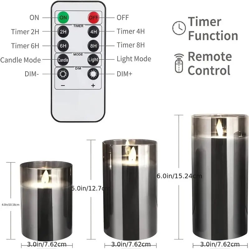 Set of 3 LED Flameless Flickering Candles for Decor