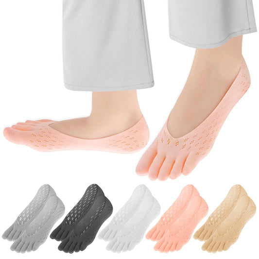 Aster 5 Pairs Orthopedic Toe Compression Socks Toe Socks for Women No Show Align Toe Socks for Bunion Low Cut Liner Five Finger Socks with Gel Tab Athletic Breathable Toe Separator Socks for Women