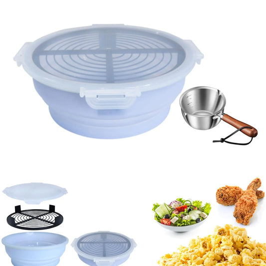 Multifunctional 2.8-Quart Large Batter Bowl with LidTray and MelterBPA Free & Dishwasher Safe Perfect for Fish Batter Shaker/Breader Shaker Bowl/Microwave Popcorn (Blue)