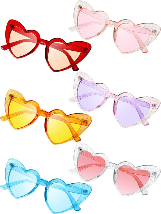 Frienda 6 Pairs Heart Shaped Sunglasses Cat Eye Sunglasses Heart Glasses for Valentine Wedding Party Favors(Stylish Colors)