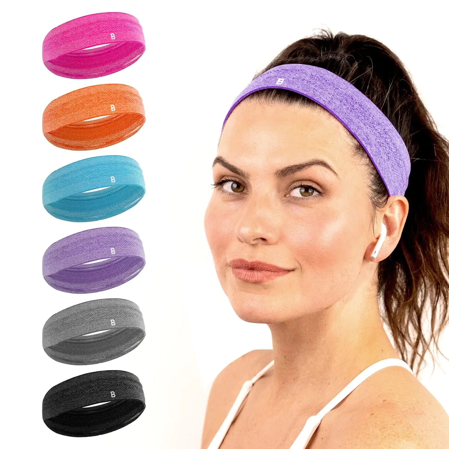 Burly Bands Sweat Bands Headbands for Women Workout Womens Fashion Non Slip Headband Moisture Wicking Sweatband for Sports Running Athletic Yoga (6pcs1 Multi)