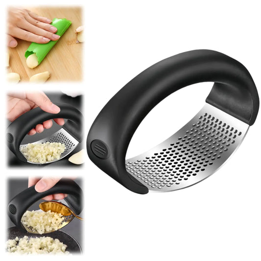 Garlic Press Rocker 2024 Upgraded Garlic Mincer Garlic Press Rocker Crusher Masher with Garlic Peeling Drum Manual Garlic Mincer Garlic Crusher for Kitchen Gadgets (Black 1 Pack)