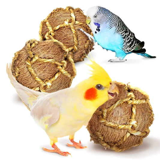 SunGrow Coco Fiber Rope Ball for Parrots Cat Dog Floss Ball Improves Dental Health Teeth Floss Ball Chew Toy Improves Dental Health Boredom Buster and Stress Reliever Ball