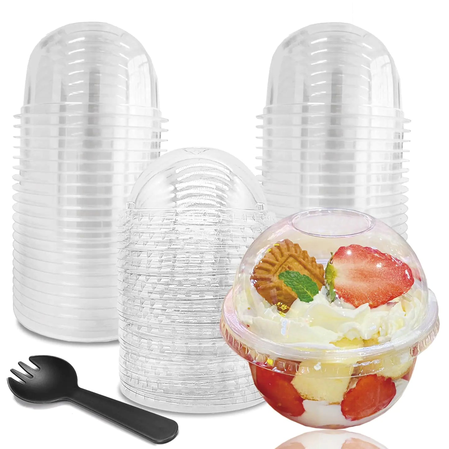 50 Pack Plastic Cups with Dome Lids and Spoons 8 oz Clear Dessert Cups with No Hole Lids Mini Disposable Parfait Cups for Fruit Ice Cream Pudding Yogurt Trifle