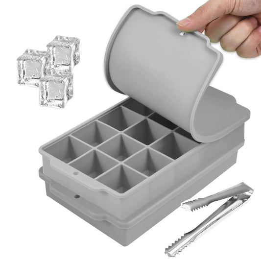 2 Pcs Ice Cube Tray Silicone Ice Tray 15 Ice Cube Molds with Lids Stackable Ice Cube Molds for Chilling Drinks Whiskeys Cocktails (Gray)
