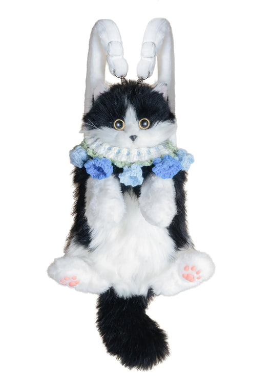 Chongker Mini Cat Stuffed Animals Backpack - Handmade Lifelike Stuffed Cat Plush Backpack Cat Shaped Animals Bag Mini Black Cat