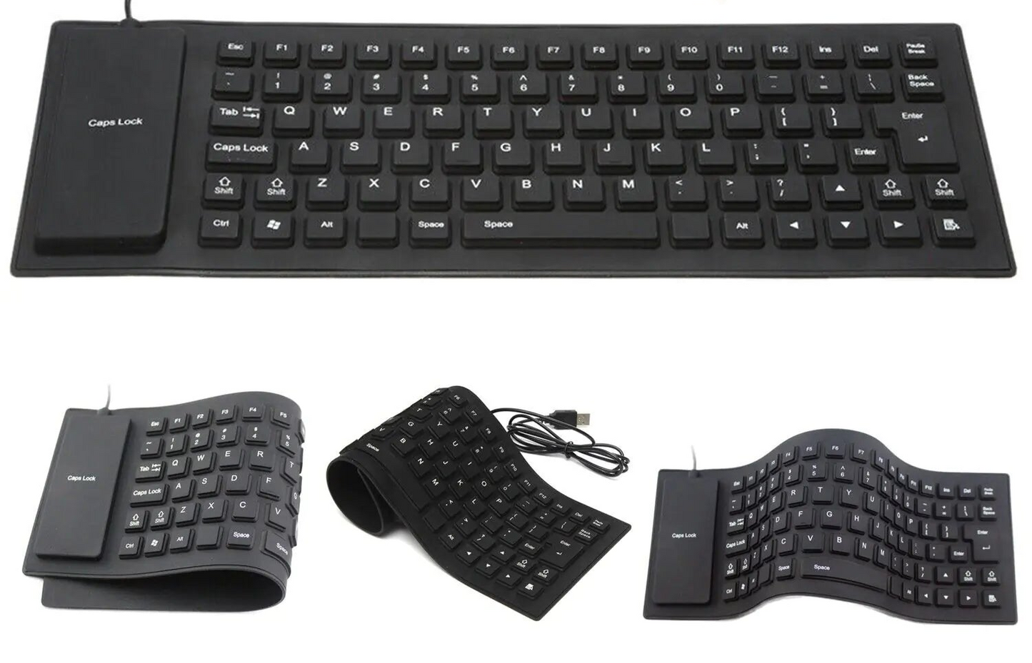 Waterproof Silicone Keyboard Foldable Flexible USB Dustproof DirtProof Full Size